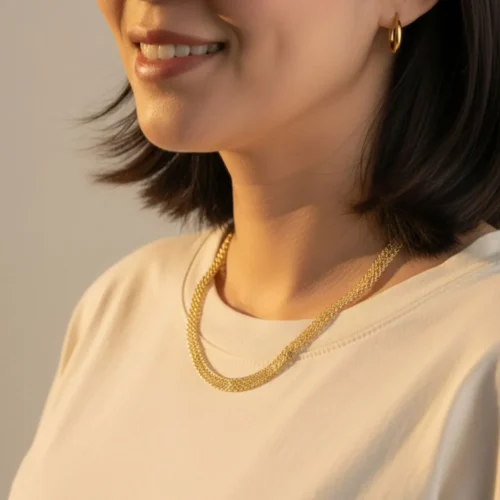 Collar De Oro Cuentas Triple Riel