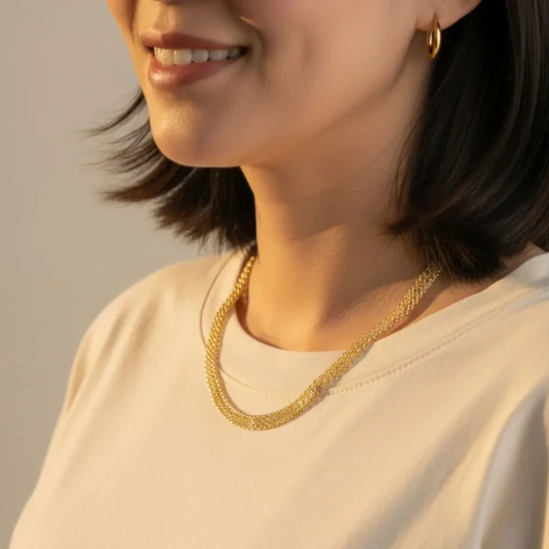 Collar De Oro Cuentas Triple Riel