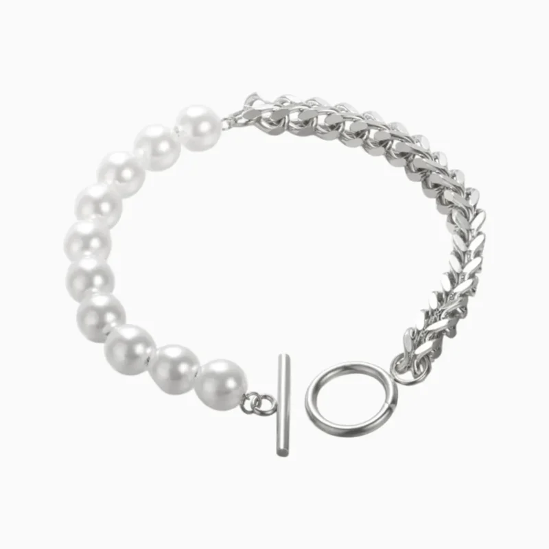 Pulsera De Acero Cadena Y Perlas