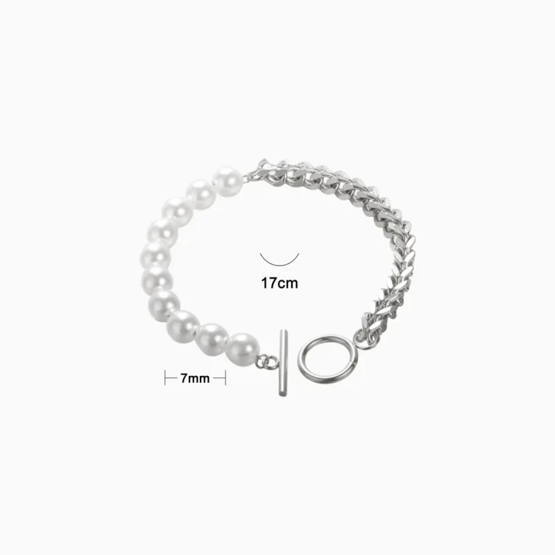 Pulsera De Acero Cadena Y Perlas