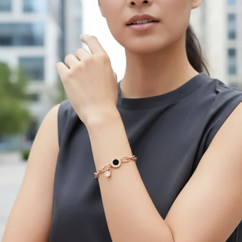 Pulsera De Acero Eslabones Números Romanos Rosa