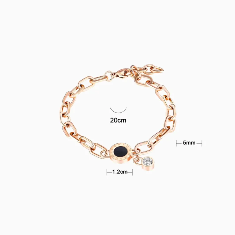 Pulsera De Acero Eslabones Números Romanos Rosa