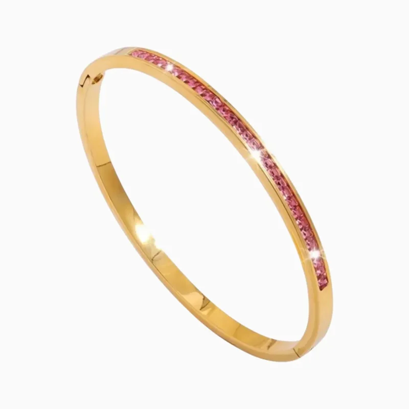Pulsera De Acero Rígida Rosa Pavé