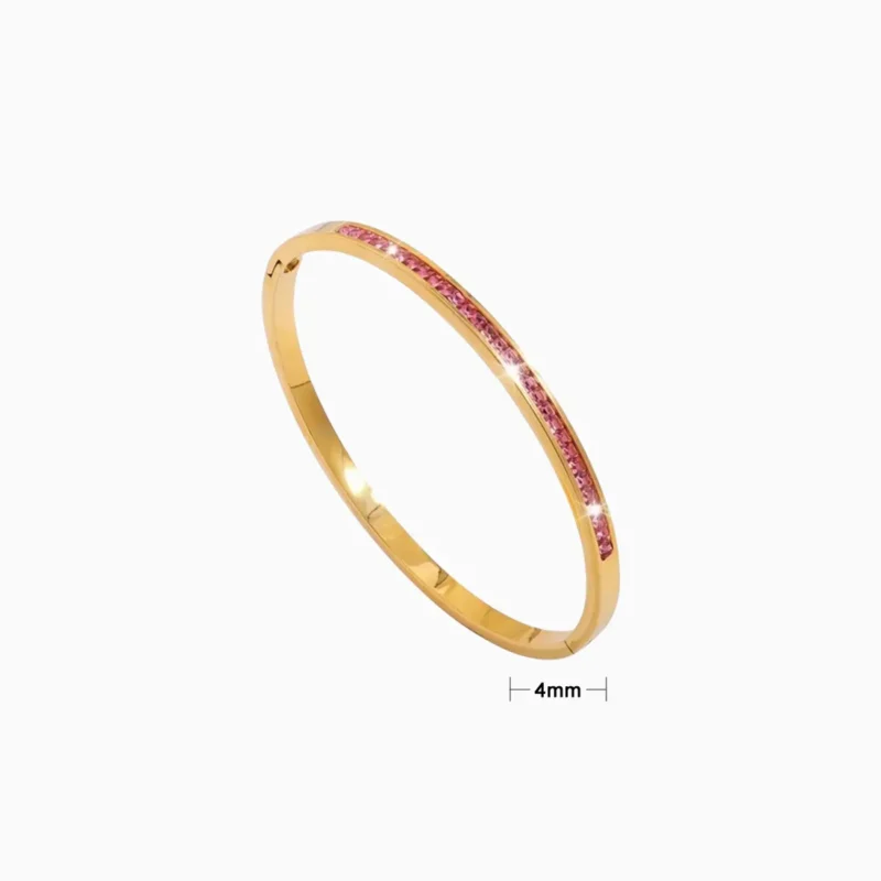 Pulsera De Acero Rígida Rosa Pavé
