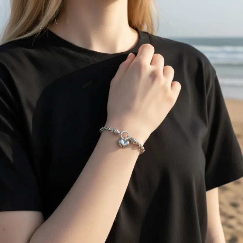 Pulsera De Acero Trenzado Corazón Pulsera De Acero Trenzado Corazón