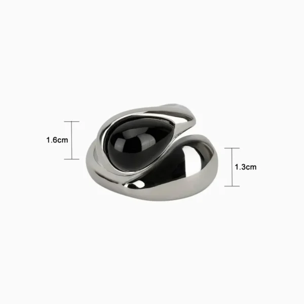 Anillo De Acero Gota Piedra Negra