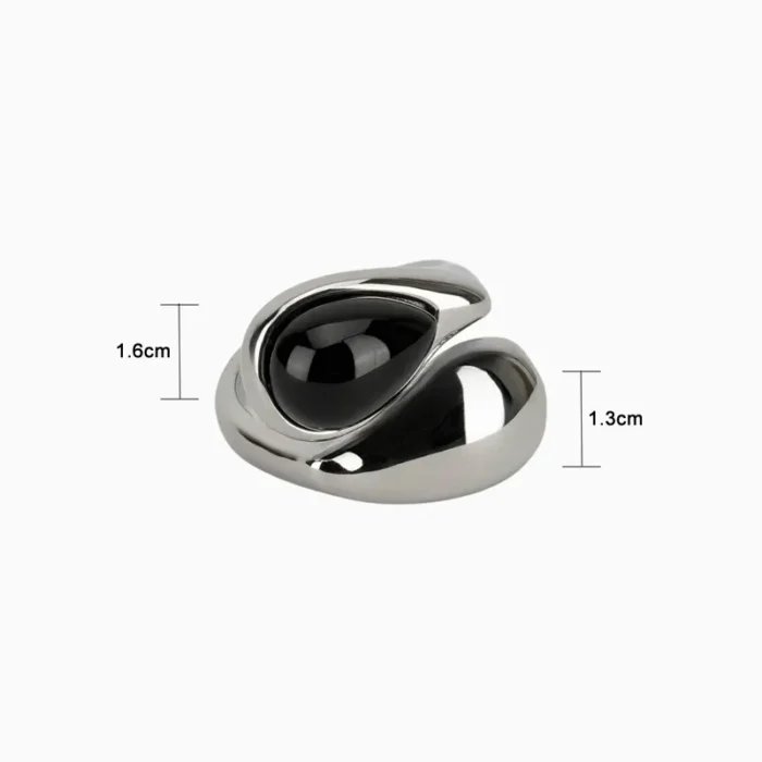 Anillo De Acero Gota Piedra Negra