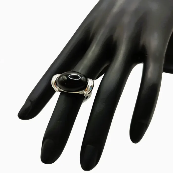 Anillo De Acero Piedra Ovalada Negra
