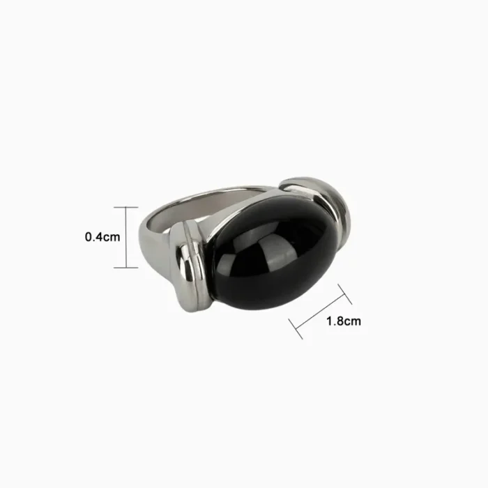 Anillo De Acero Piedra Ovalada Negra