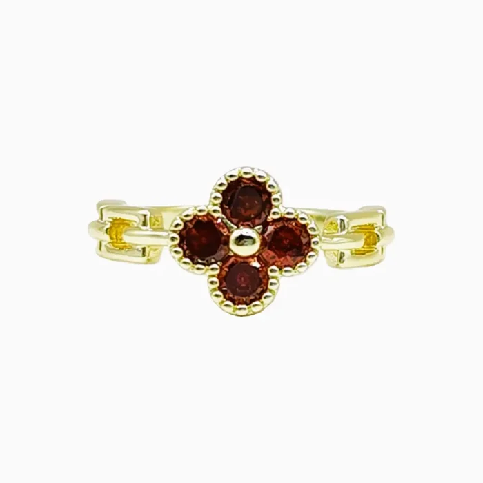 Anillo De Oro Trébol Rojo Ajustable
