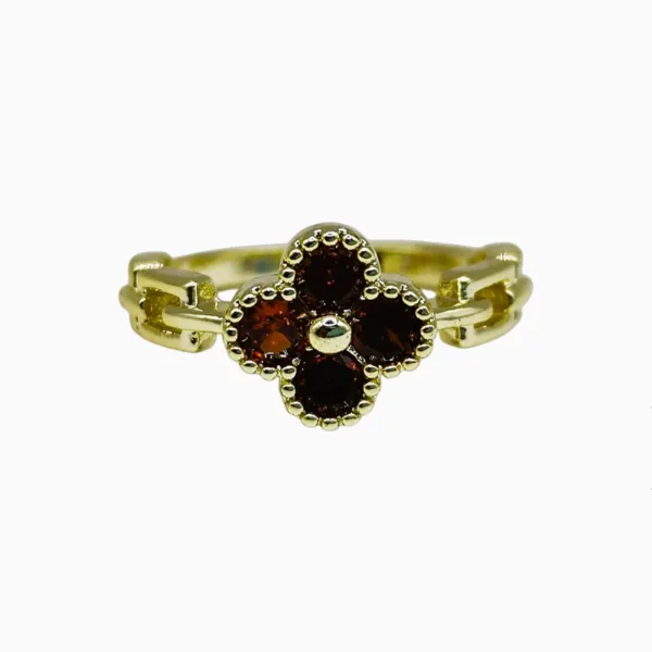 Anillo De Oro Trébol Rojo Ajustable