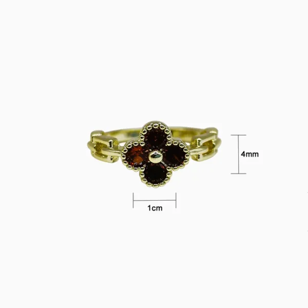 Anillo De Oro Trébol Rojo Ajustable