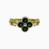 Anillo De Oro Trébol Verde Ajustable