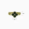 Anillo De Oro Trébol Verde Ajustable