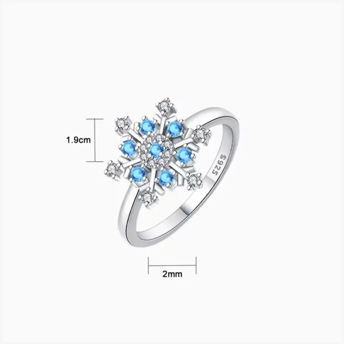 Anillo De Plata Copo De Nieve Azul