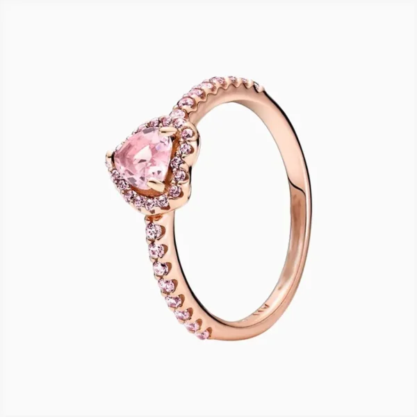 Anillo De Plata Corazón Elevado Rosa