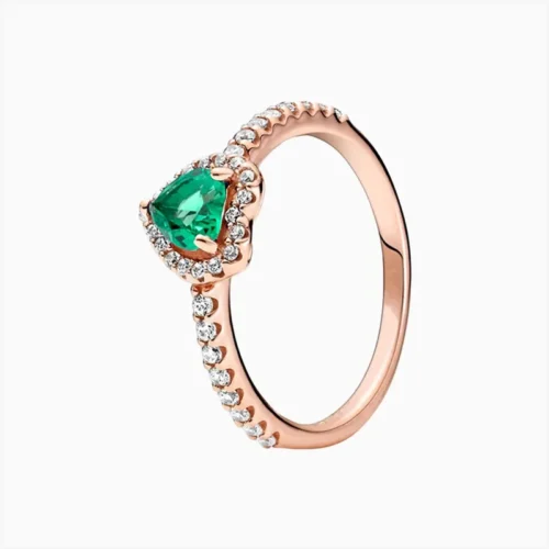 Anillo De Plata Corazón Elevado Verde