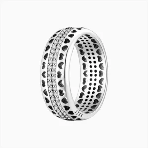 Anillo De Plata Corazones Pavé