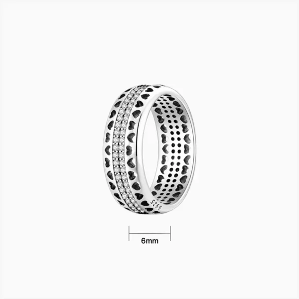 Anillo De Plata Corazones Pavé