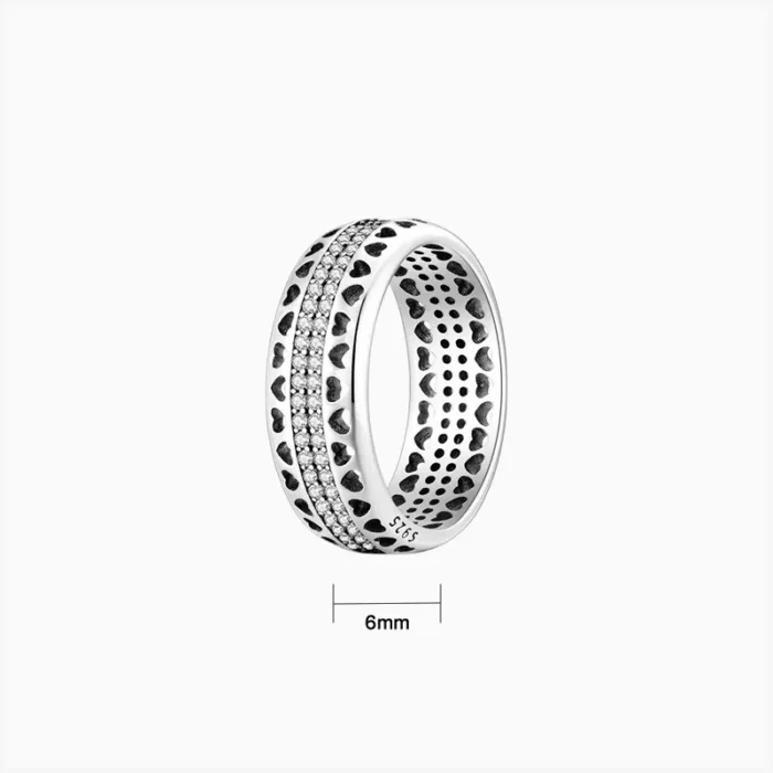 Anillo De Plata Corazones Pavé