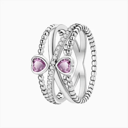 Anillo De Plata Dos Corazones