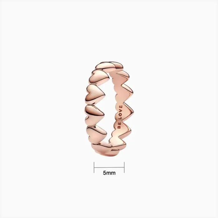 Anillo De Plata Fila Corazones Rosa