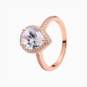 Anillo De Plata Halo Corte Pera
