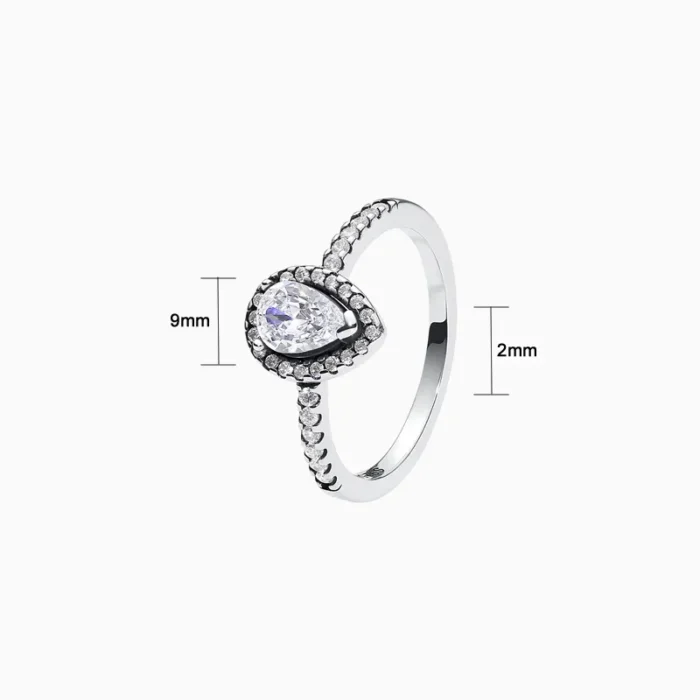 Anillo De Plata Halo Corte Pera Blanco