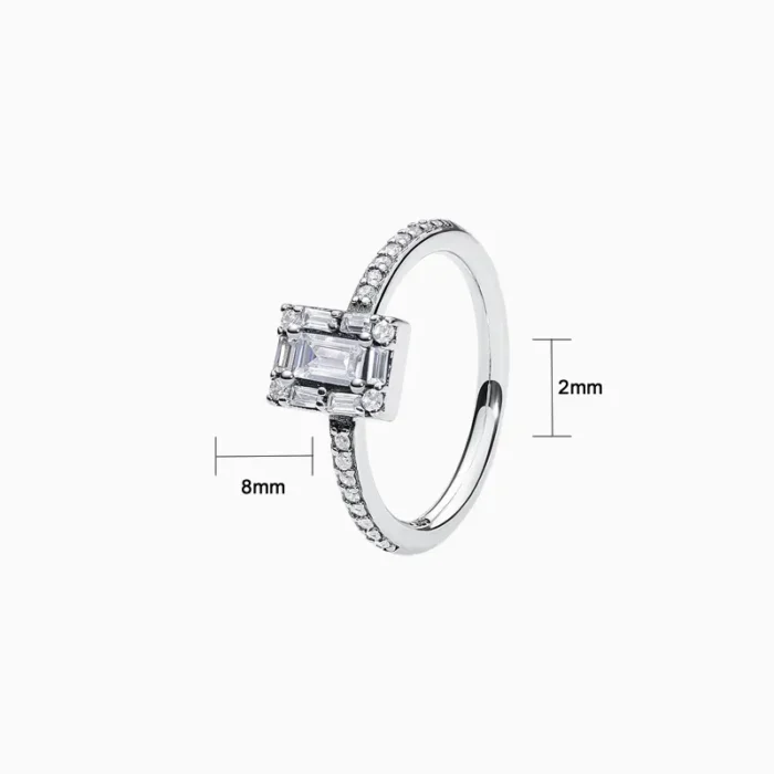 Anillo De Plata Halo Rectángulo Blanco