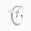 Anillo De Plata Perla Doble Banda