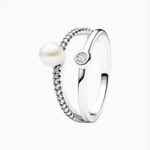 Anillo De Plata Perla Doble Banda