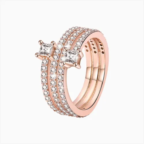 Anillo De Plata Triple Banda Pavé