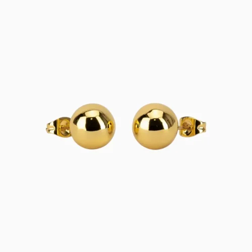 Aretes Broquel De Acero Bola Dorada 10