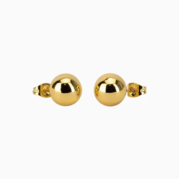 Aretes Broquel De Acero Bola Dorada 10