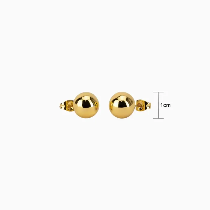 Aretes Broquel De Acero Bola Dorada 10