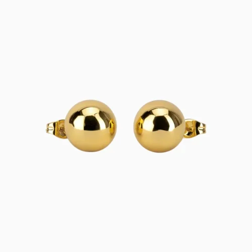 Aretes Broquel De Acero Bola Dorada 12