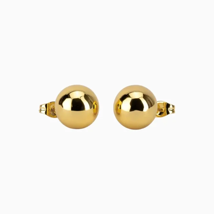 Aretes Broquel De Acero Bola Dorada 12