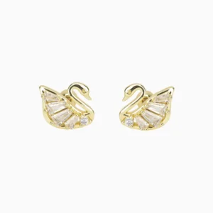 Aretes Broquel De Oro Cisne Brillante
