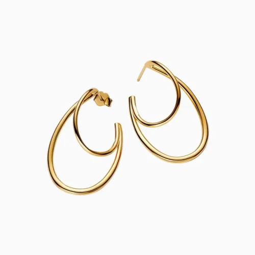 Aretes Broquel De Plata Aro Doble Orgánico