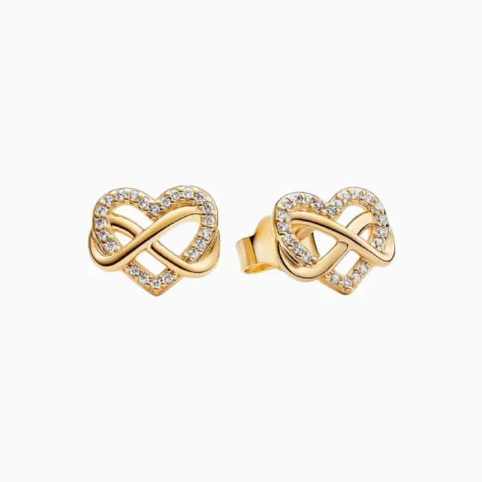 Aretes Broquel De Plata Corazón Infinito Dorado