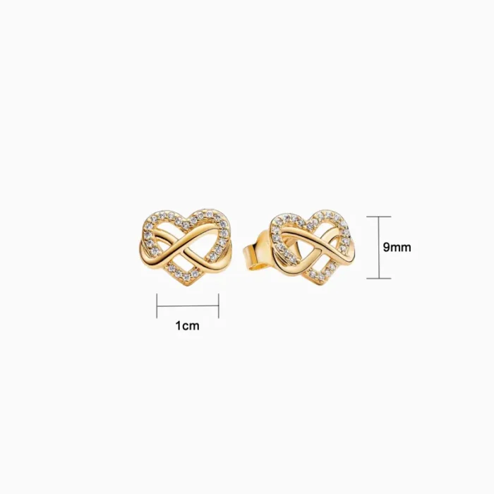 Aretes Broquel De Plata Corazón Infinito Dorado