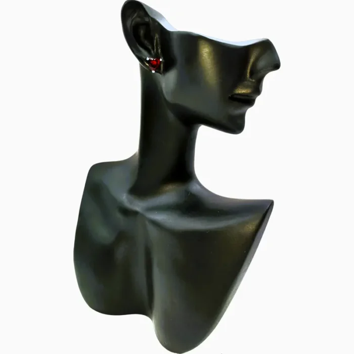 Aretes Broquel De Plata Corazón Rojo