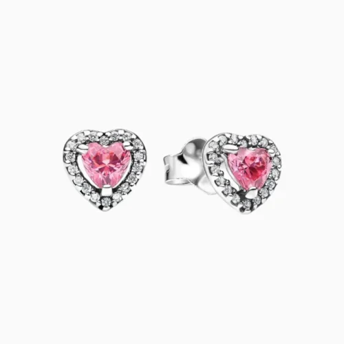 Aretes Broquel De Plata Corazón Rosa