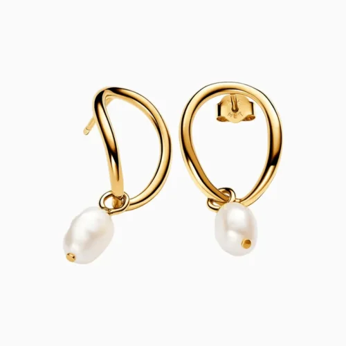 Aretes Broquel De Plata Forma Orgánica Y Perla