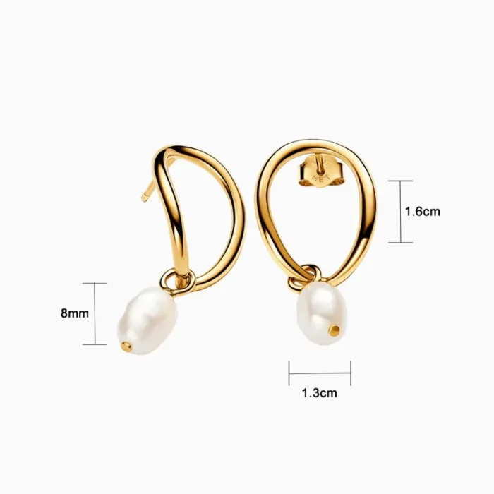Aretes Broquel De Plata Forma Orgánica Y Perla