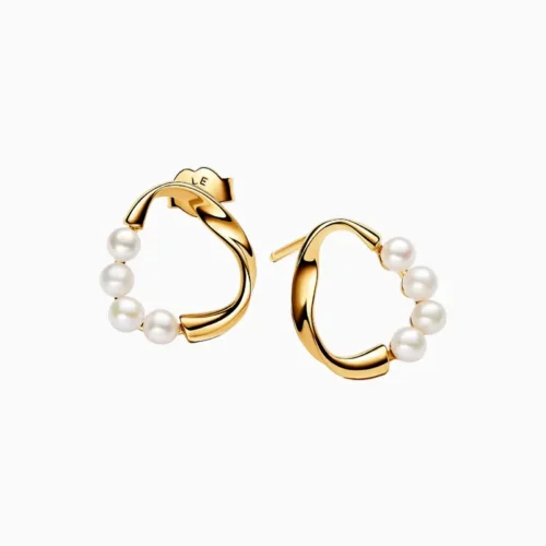 Aretes Broquel De Plata Forma Orgánica Y Perlas