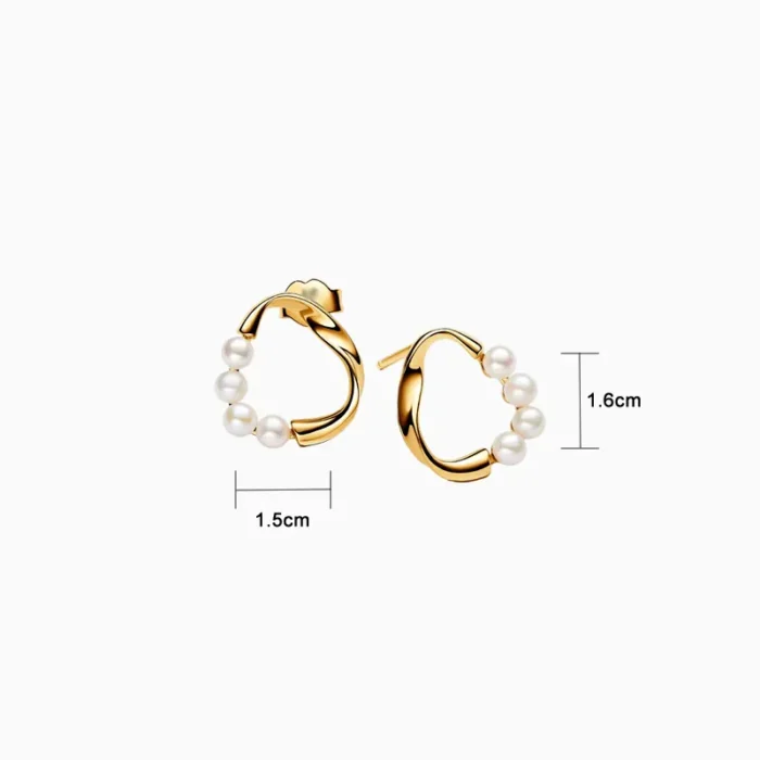 Aretes Broquel De Plata Forma Orgánica Y Perlas