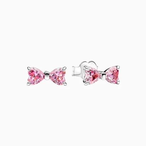 Aretes Broquel De Plata Lazo Rosa