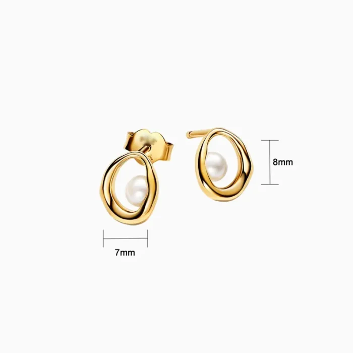 Aretes Broquel De Plata Óvalo Orgánico Y Perla
