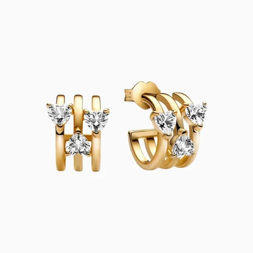 Aretes Broquel De Plata Triple Corazón